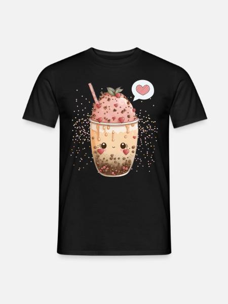 Kawaii Boba Tea zum Valentinstag Bubble Tea Herzen - Männer T-Shirt - Schwarz