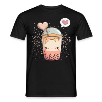 Kawaii Boba Tea for Valentine's Day Bubble Tea Hearts - Men's T-Shirt - black - Front - AI Model Male 178 light (178cm)