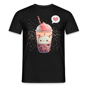 Kawaii Boba Tea for Valentine's Day Bubble Tea Hearts - Men's T-Shirt - black - Front - AI Model Male 178 light (178cm)