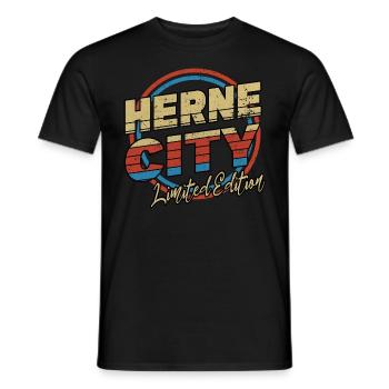Herne Germany City Font 80s style - Men's T-Shirt - black - Front - AI Model Male 178 light (178cm)