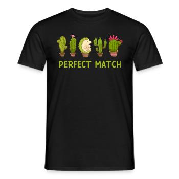Perfect match hedgehog and cactus Valentine's Day - Men's T-Shirt - black - Front - AI Model Male 178 light (178cm)