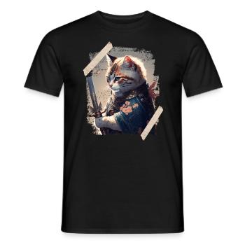Cat Ninja Japanese Samurai - Men's T-Shirt - black - Front - AI Model Male 178 light (178cm)