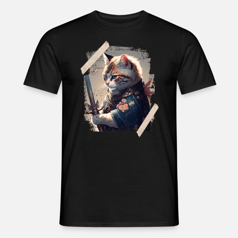 Katze Ninja Japanischer Samurai - Männer T-Shirt - Schwarz