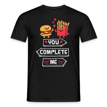 You complete me! Fast Food Lover Burger fries - Men's T-Shirt - black - Front - AI Model Male 178 light (178cm)