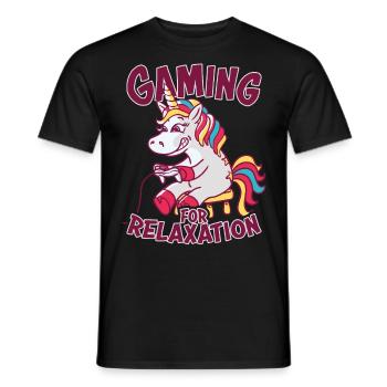 Gaming for relaxation Einhorn lustiger Spruch - Männer T-Shirt - Schwarz - Vorne - AI Model Male 178 light (178cm)
