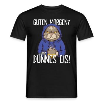 Guten Morgen? Ganz dünnes Eis! Katze mit Kaffee - Männer T-Shirt - Schwarz - Vorne - AI Model Male 178 light (178cm)