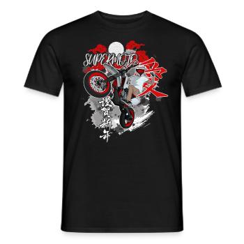 Supermoto / Supermotard / Supermoto Wheelie Biker - T-shirt homme - noir - Devant - AI Model Male 178 light (178cm)