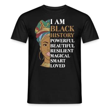 Black History a strong African woman - Men's T-Shirt - black - Front - AI Model Male 178 light (178cm)