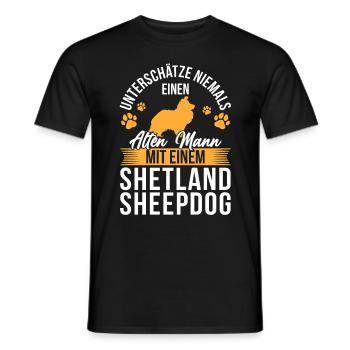 Mann mit Shetland Sheepdog britischer Sheepdog - Männer T-Shirt - Schwarz - Vorne - AI Model Male 178 light (178cm)