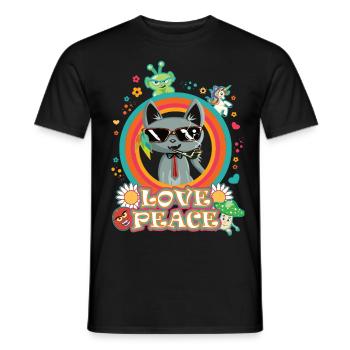 Love and Peace Katze - cooles Hippie Design - Männer T-Shirt - Schwarz - Vorne - AI Model Male 178 light (178cm)