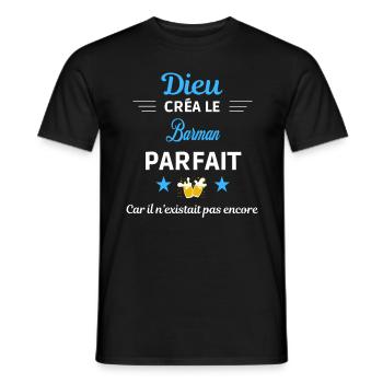 dieu créa parfait humour de bureau Barman - T-shirt homme - noir - Devant - AI Model Male 178 light (178cm)