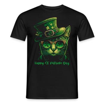 Happy St. Patrick's Day Green Irish Cat - Men's T-Shirt - black - Front - AI Model Male 178 light (178cm)