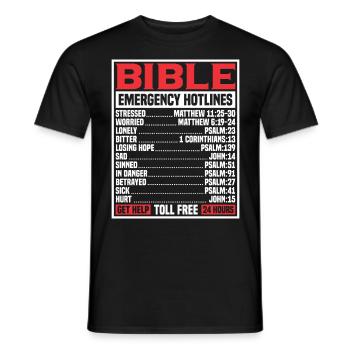 Bible Verse Emergency Numbers Christian Hotline Ps - Men's T-Shirt - black - Front - AI Model Male 178 light (178cm)