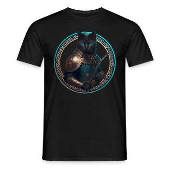 schwarze Ritter Katze mit Rüstung und Schwert - Männer T-Shirt - Schwarz - Vorne - AI Model Male 178 light (178cm)