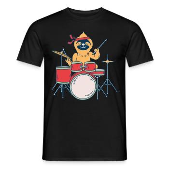 Slow Drummer Sloth Funny Heavy Metal Saying - Men's T-Shirt - black - Front - AI Model Male 178 light (178cm)