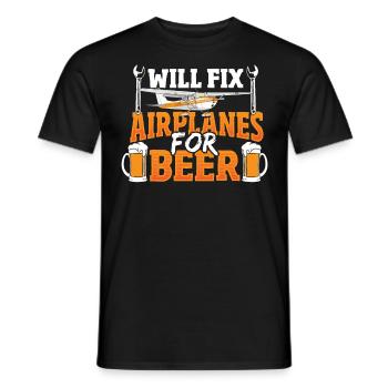 Will Fix Airplanes For Beer Aircraft Mechanic - Men's T-Shirt - black - Front - AI Model Male 178 light (178cm)