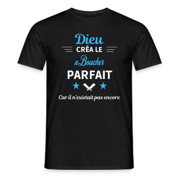 dieu créa parfait humour de bureau Boucher - T-shirt homme - noir - Devant - AI Model Male 178 light (178cm)