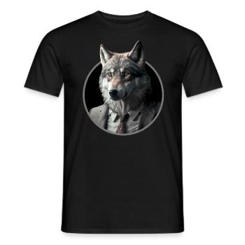 Loup d’affaires cool en costume - T-shirt homme - noir - Devant - AI Model Male 178 light (178cm)