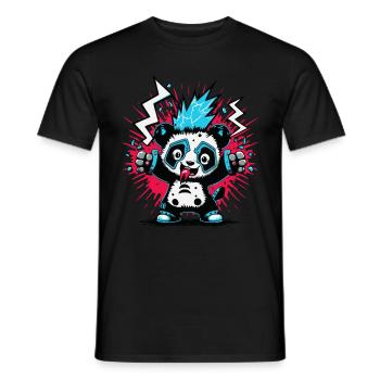 Cute Punk Panda Bear Cartoon PopArt with Flash - Men's T-Shirt - black - Front - AI Model Male 178 light (178cm)