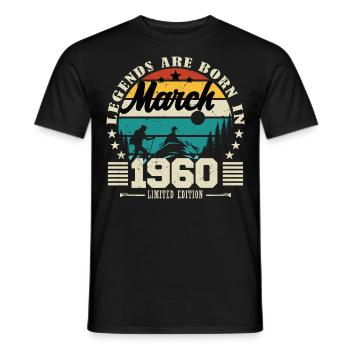 March 1960. Birthday gift March 1960. - Men's T-Shirt - black - Front - AI Model Male 178 light (178cm)