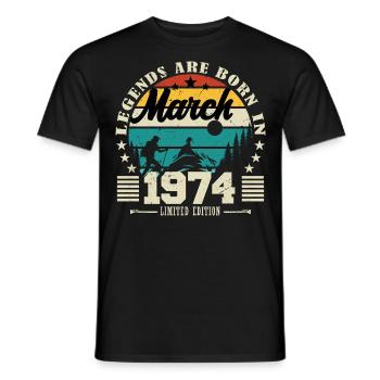 March 1974. Birthday gift March 1974. - Men's T-Shirt - black - Front - AI Model Male 178 light (178cm)