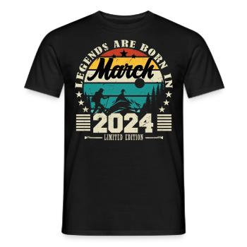Mars 2024. Cadeau d'anniversaire mars 2024. - T-shirt homme - noir - Devant - AI Model Male 178 light (178cm)