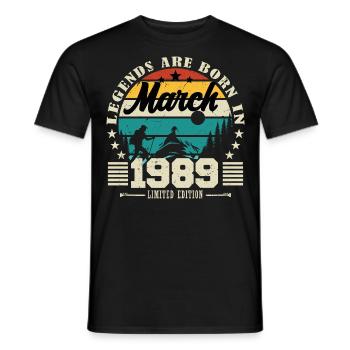 March 1989. Birthday gift March 1989. - Men's T-Shirt - black - Front - AI Model Male 178 light (178cm)
