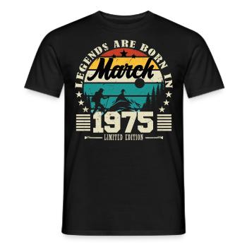 March 1975. Birthday gift March 1975. - Men's T-Shirt - black - Front - AI Model Male 178 light (178cm)