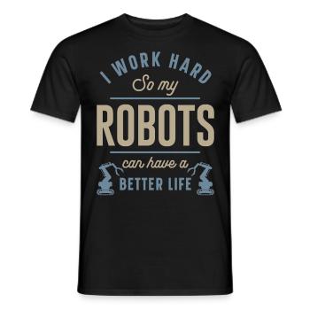 Robot Robotics Engineer I Work - Men's T-Shirt - black - Front - AI Model Male 178 light (178cm)