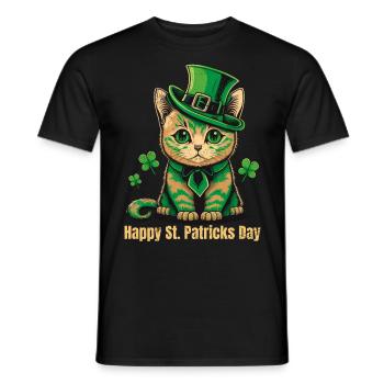 Happy St. Patrick's Day Green Irish Cat - Men's T-Shirt - black - Front - AI Model Male 178 light (178cm)
