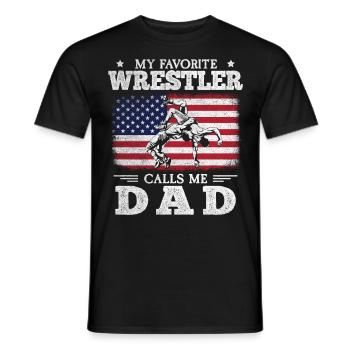 Mon lutteur préféré m’appelle papa drapeau américain - T-shirt homme - noir - Devant - AI Model Male 178 light (178cm)