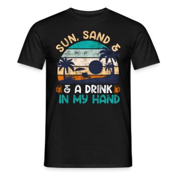 Plage ensoleillée un verre à la main fête de vacances - T-shirt homme - noir - Devant - AI Model Male 178 light (178cm)