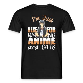 I'm Just here for watching Anime and Cats Manga - Männer T-Shirt - Schwarz - Vorne - AI Model Male 178 light (178cm)