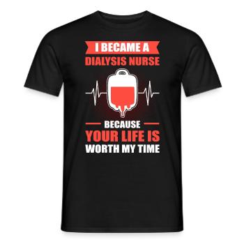 Infirmière en dialyse parce que votre vie vaut mon temps - T-shirt homme - noir - Devant - AI Model Male 178 light (178cm)