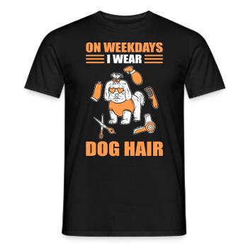 En semaine, je porte un chien en poil de chien chien de toilettage - T-shirt homme - noir - Devant - AI Model Male 178 light (178cm)