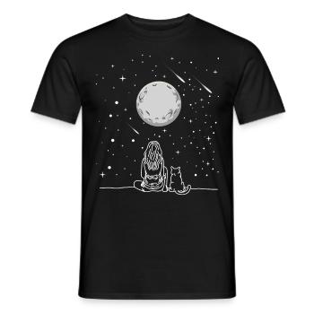 Full Moon Cat Stargazing For Astronomy Lover - Männer T-Shirt - Schwarz - Vorne - AI Model Male 178 light (178cm)