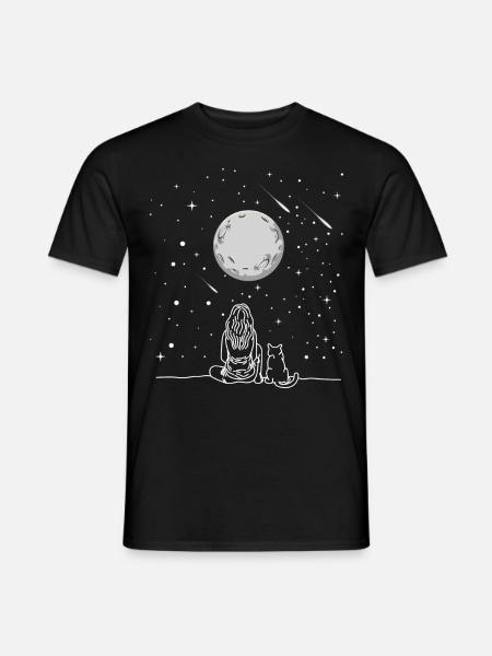 Full Moon Cat Stargazing For Astronomy Lover - Männer T-Shirt - Schwarz