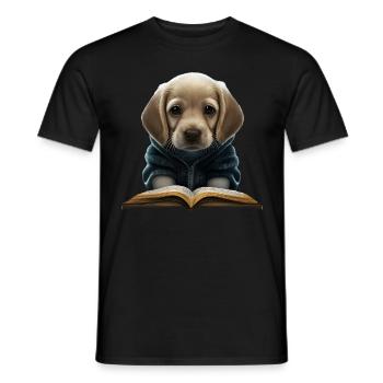 Mignon chien retriever avec livre livre de ver de - T-shirt homme - noir - Devant - AI Model Male 178 light (178cm)
