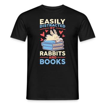 Easily distracted by Rabbits & Books Reading Rabbit - Men's T-Shirt - black - Front - AI Model Male 178 light (178cm)