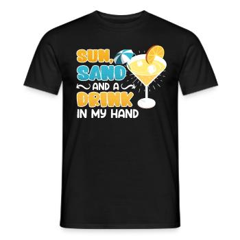Sun beach a drink in hand holiday party - Men's T-Shirt - black - Front - AI Model Male 178 light (178cm)