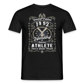 Vintage 1992 Baseball Birthday Gift Hobby - Men's T-Shirt - black - Front - AI Model Male 178 light (178cm)