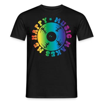 Music makes me happy Vinyl - Men's T-Shirt - black - Front - AI Model Male 178 light (178cm)