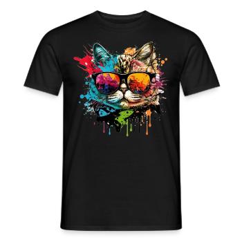 Katze bunt cool - Männer T-Shirt - Schwarz - Vorne - AI Model Male 178 light (178cm)
