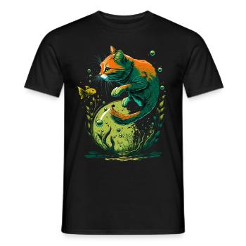Fantasy Cat Playing with Gold Fish - Men's T-Shirt - black - Front - AI Model Male 178 light (178cm)