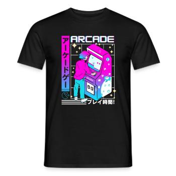Retro Futuristic Series: Japanese - Arcade - Men's T-Shirt - black - Front - AI Model Male 178 light (178cm)