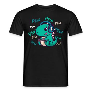 Pew Pew Pew T-Rex Dinosaur Gamer Gaming Gamer - Men's T-Shirt - black - Front - AI Model Male 178 light (178cm)