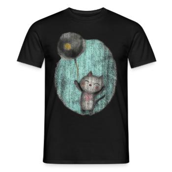 cute drawing cat balloon balloon - Men's T-Shirt - black - Front - AI Model Male 178 light (178cm)