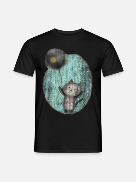 cute drawing cat balloon balloon - Men's T-Shirt - black