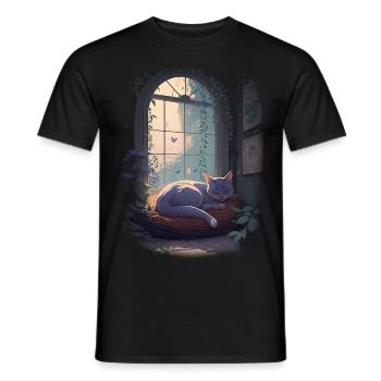Schlafende Katze - Männer T-Shirt - Schwarz - Vorne - AI Model Male 178 light (178cm)