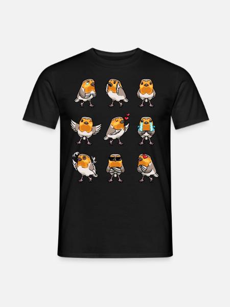 Rotkehlchen Vogel Kawaii Emoticon - Männer T-Shirt - Schwarz